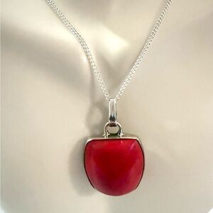 Chic Southwestern Jasper Sterling Silver Pendant w/ Sterling Plate Chain